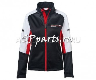 Легкая женская куртка Porsche Women’s Soft Shell Jacket, Motorsport, Black/White/Red, артикул WAP8060XS0J