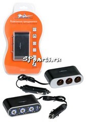 Прикуриватель-разветвитель 3 гнезда 5А + USB 1A, с выключателями нагрузки